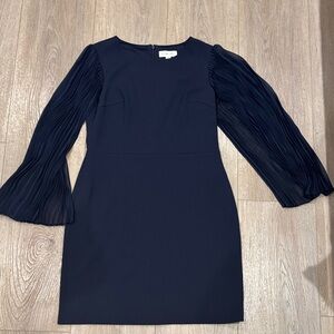 Harper Rose Navy Blue Dress with Pleated Cape Sleeves